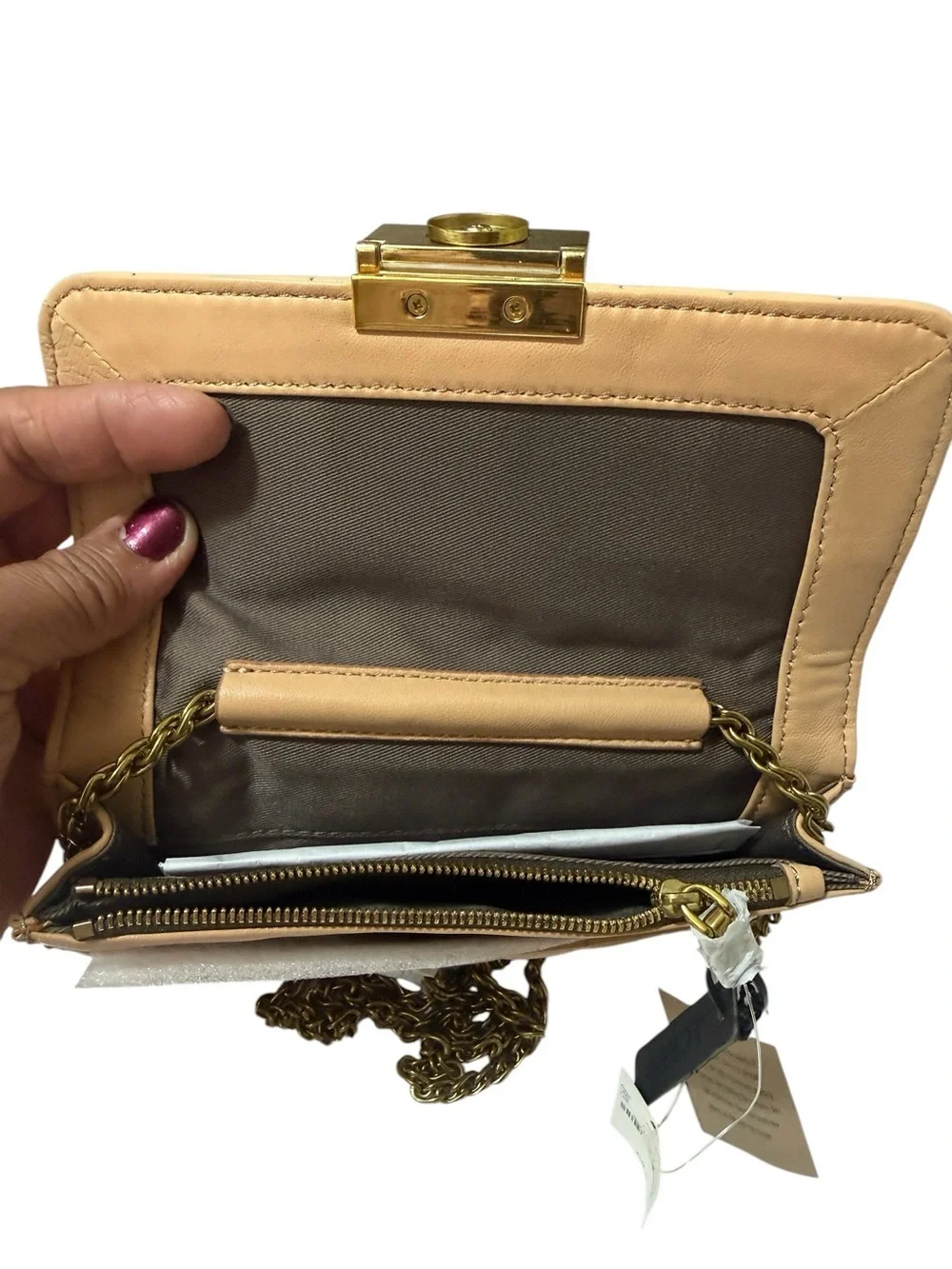 J.Crew Leather quilted crossbody  Shoulder Bag in Tan. Chain straps new + tag